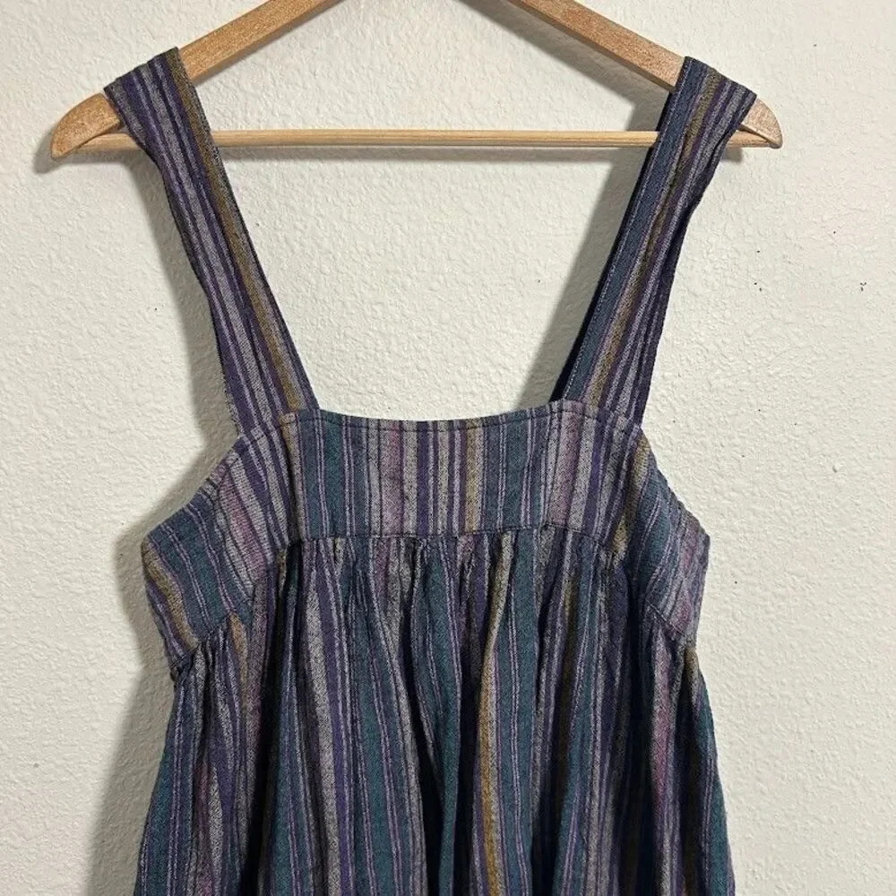 Soul Flower Jumper Dress XXL Striped 100% Cotton Sleeveless Pockets Sustainable